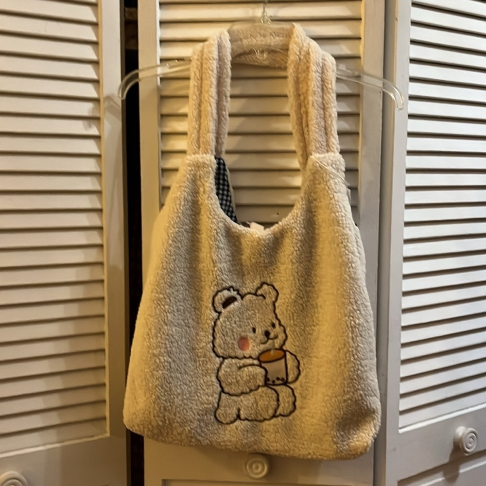 Charming Cream Teddy Tote Bag